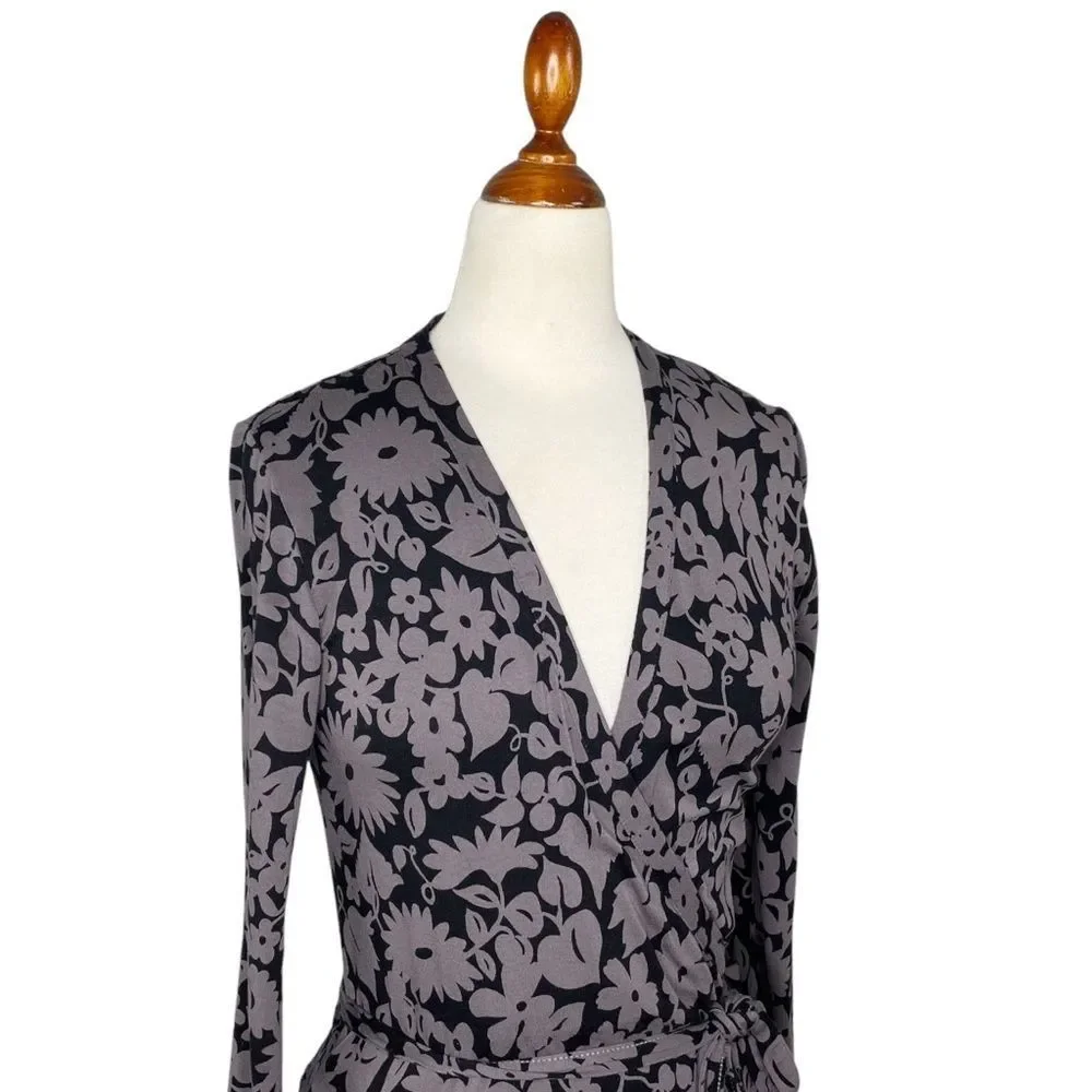 Boden Soft Jersey Long Sleeve Wrap Dress Purple Grey Size 6 Long - Picture 5 of 8
